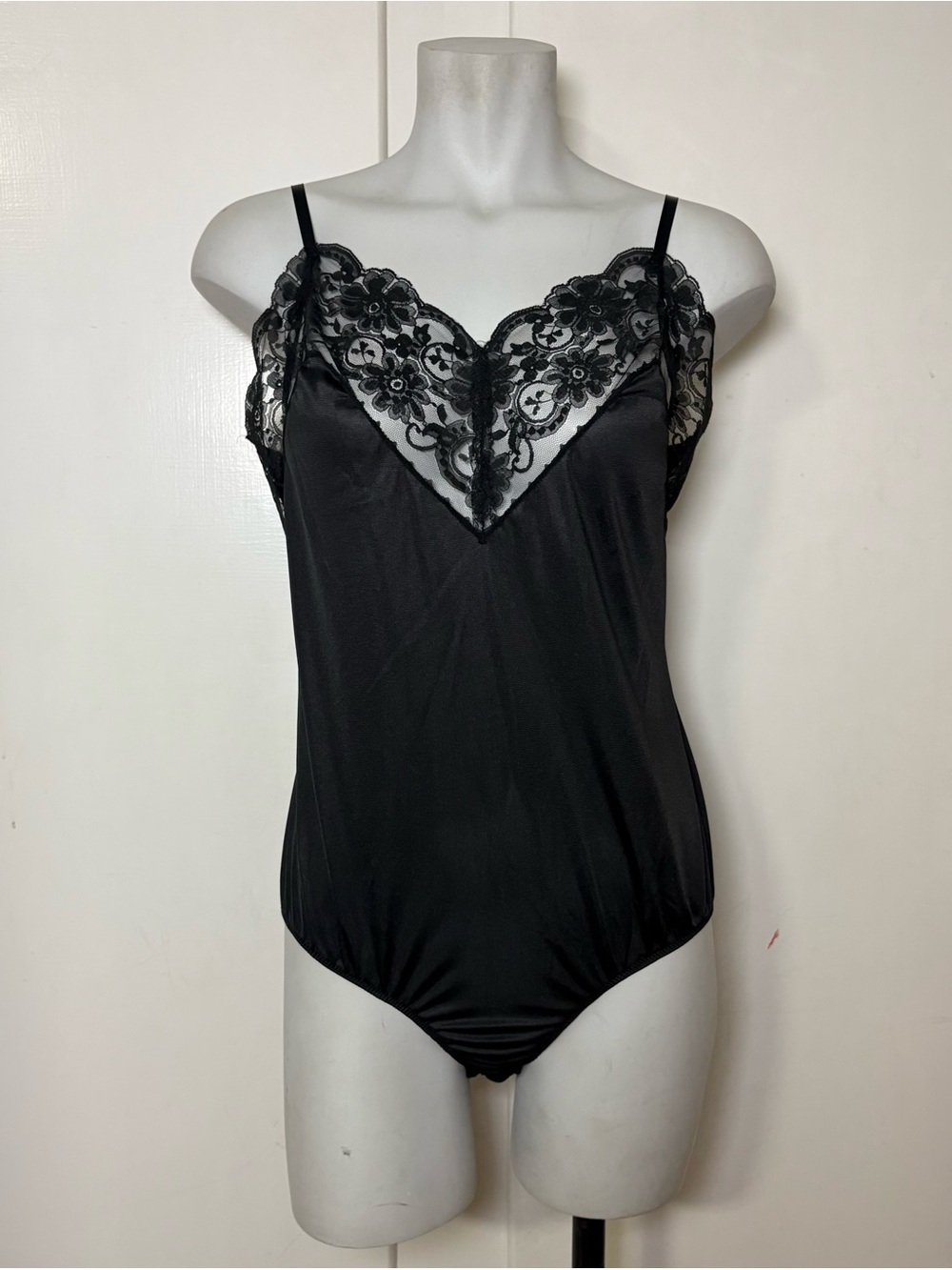 Vintage 80s Black Lace Teddy Lingerie Bodysuit